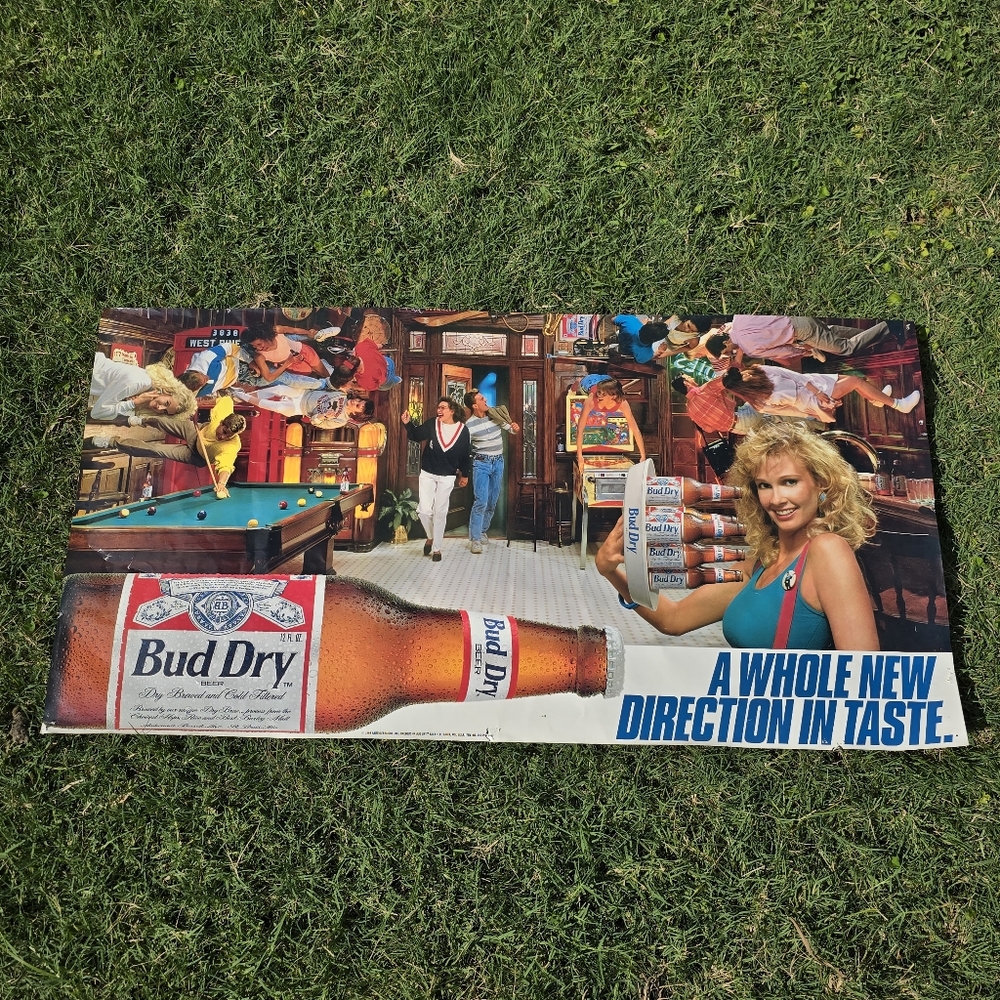 Bud Dry Beer "A Whole New Direction In Taste" Bar Scene 36" X 18 1/2" Poster,
